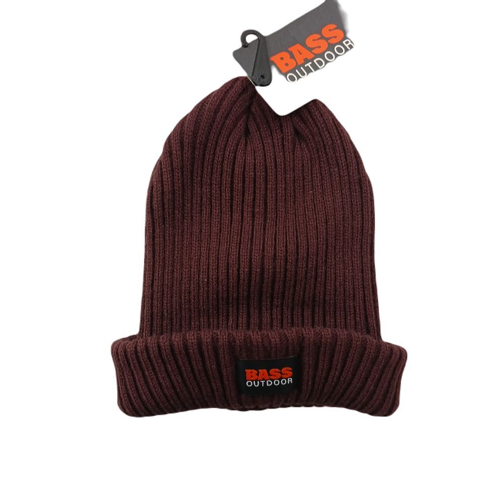 Bass Outdoor Logo Ribbed-Knit Stretch Beanie Womens One Size Fig Red Brown‎ NEW